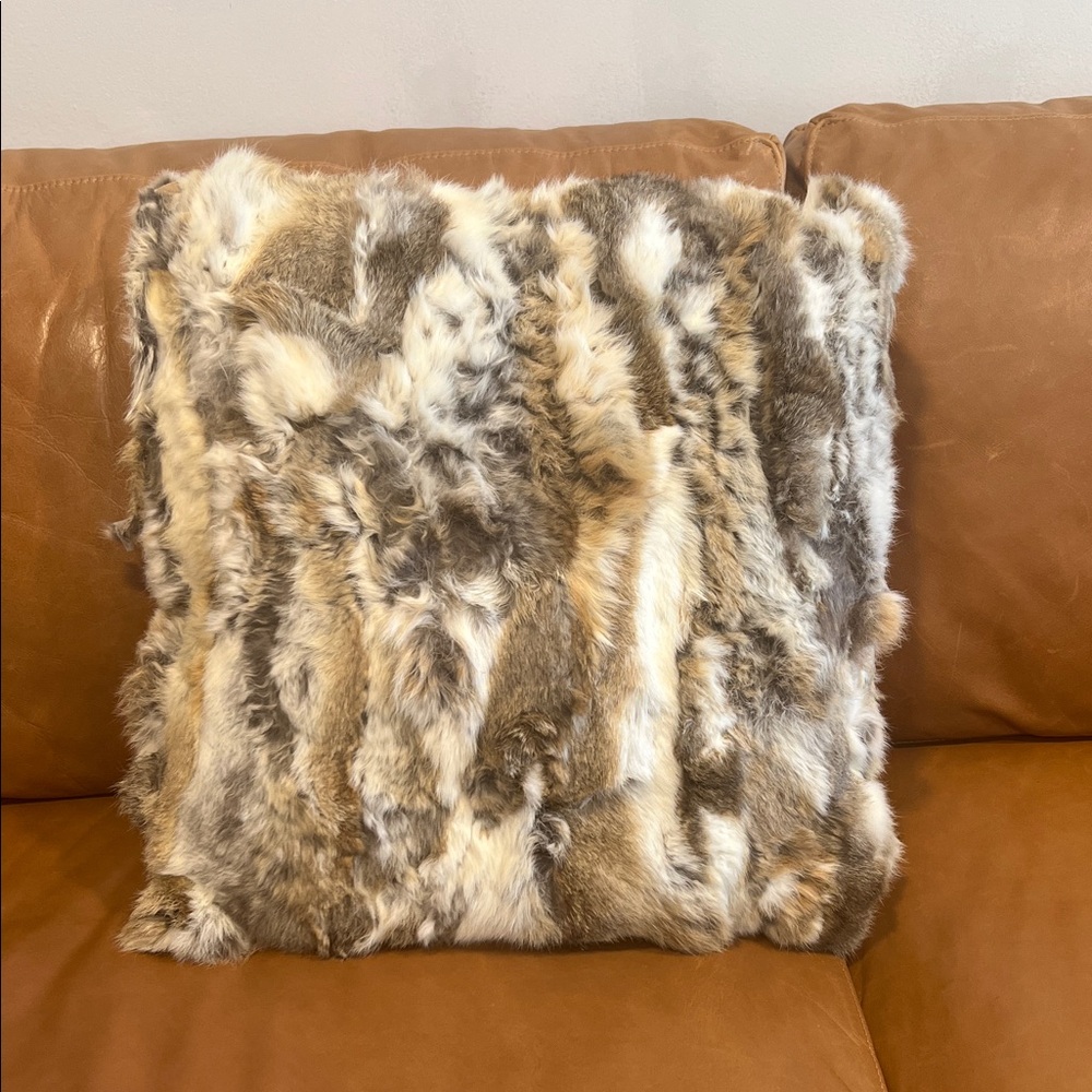 Luxurious 100% Animal Fur Pillow - Brown and Cream
